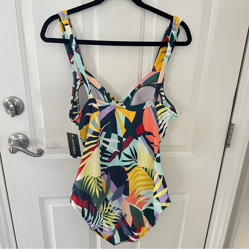 Jantzen Glamour Surplice Mio One Piece Tropical Utopia Azure Swimsuit 16 NWT - Picture 11 of 16